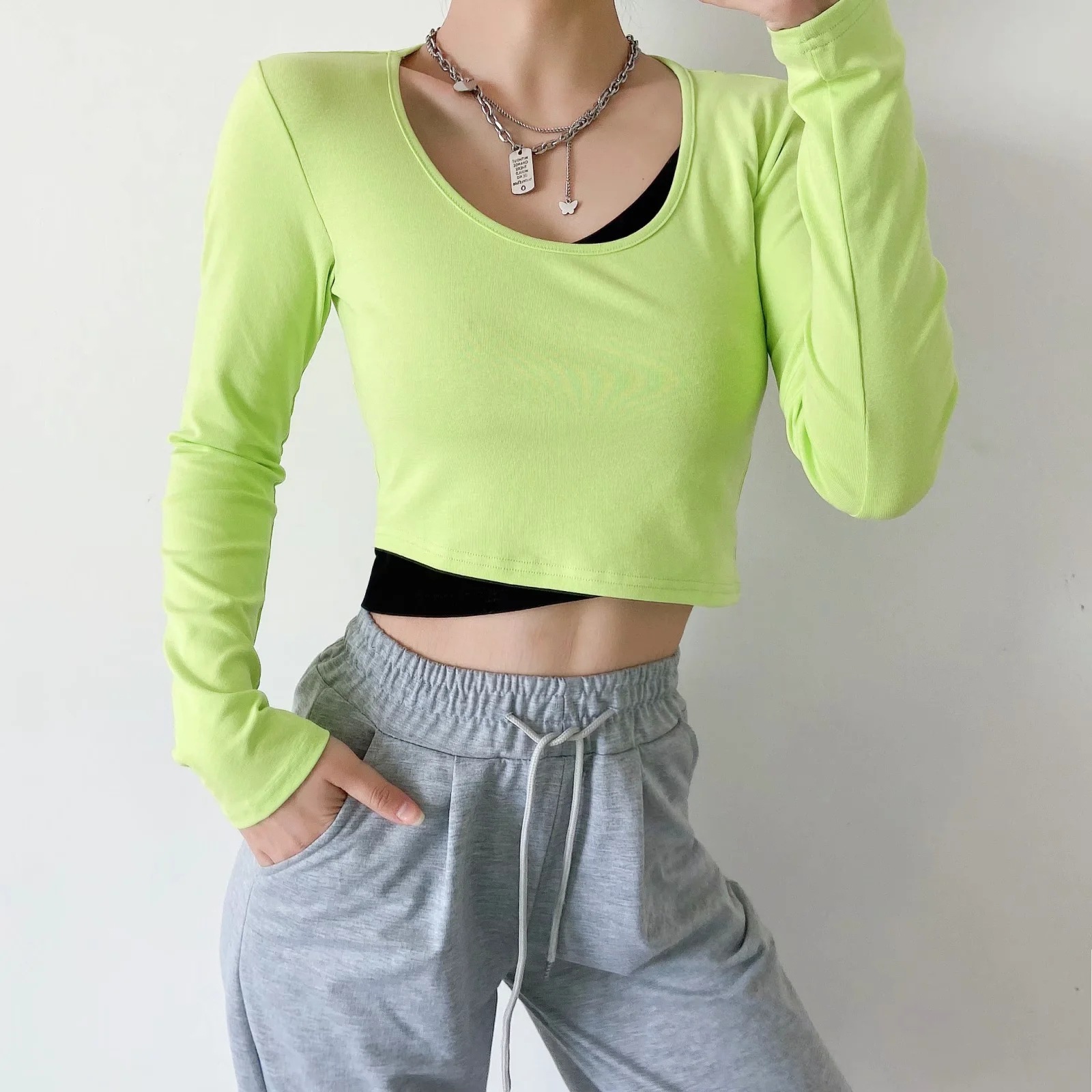 splicing long-sleeved casual T-shirt  NSAC42594