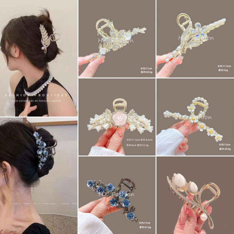 2024 New High-end Flower Grab Clip Back Head Hair Clip Design Sense Shark Hairpin Elegant Headwear for Women