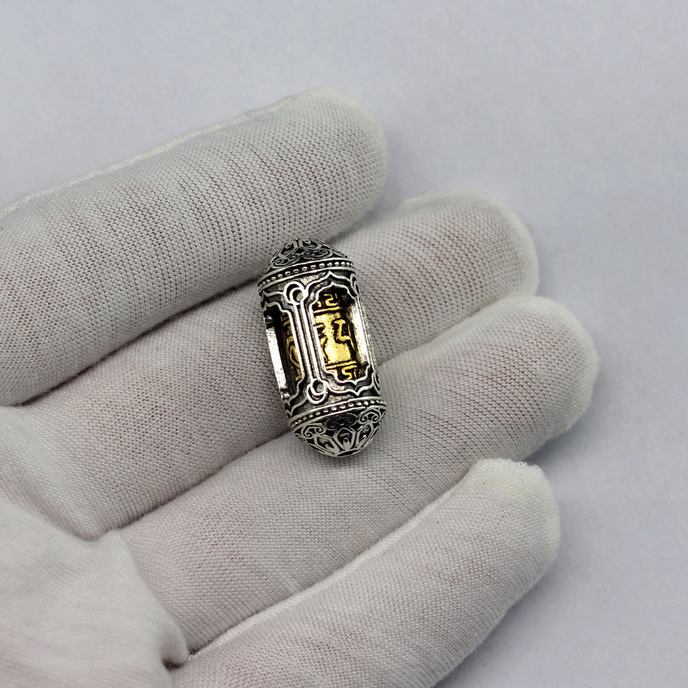 (2개) 합금 티베트어 실버 새로운 티베트 민족 스타일 버킷 비즈 DIY 회전식 2 색 6 자 만트라 터닝기도 배럴 버킷 비즈