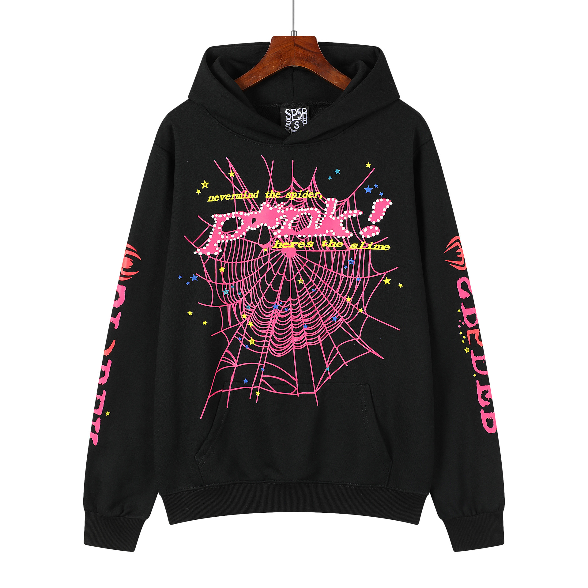 Hermosa moda hombres y mujeres del mismo estilo 555555 tela de araña espuma impresión hip hop suelta pesada Terry suéter con capucha traje