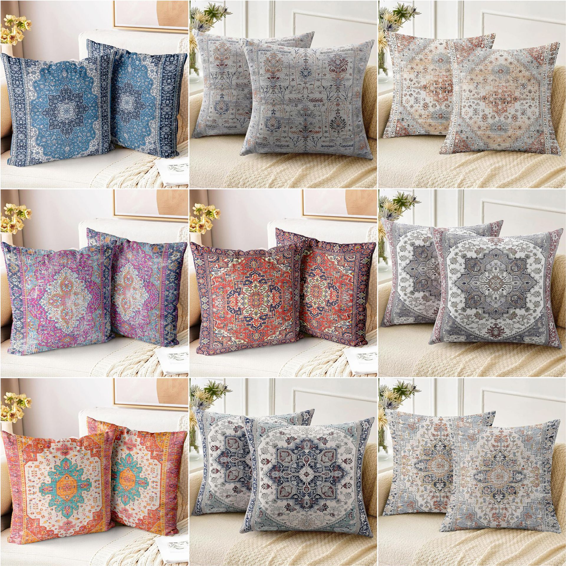 Cross-Border Bohemian Ethnic Style Pillow Retro Printed Sofa Bedside Retro Decorative Cushion Cover Linen Cushion