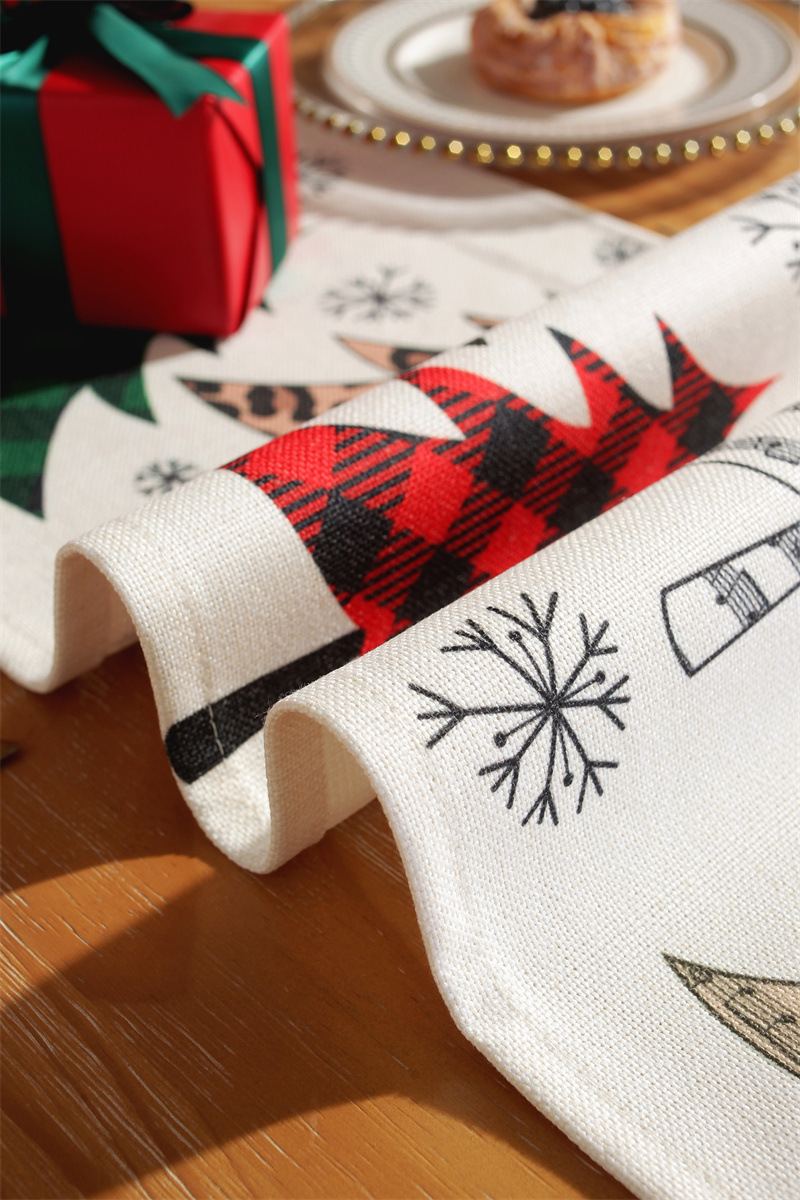 Runner da tavola natalizio stampato in policotone albero di Natale fiocco di neve tovaglietta tovagliolo tovaglia decorativa_voghion.com