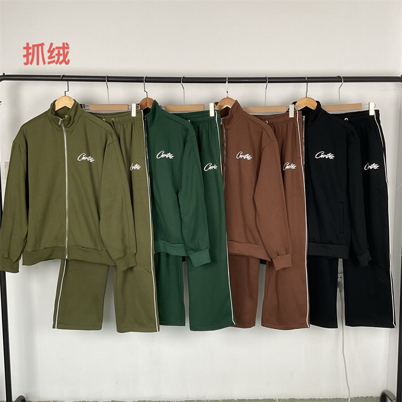 Cross-Border European and American Trendy Brand Alcatraz Embroidered Letter Stand Collar Jacket Jacket for Men and Women High Street Bf Fleece-Lined Pants Suit