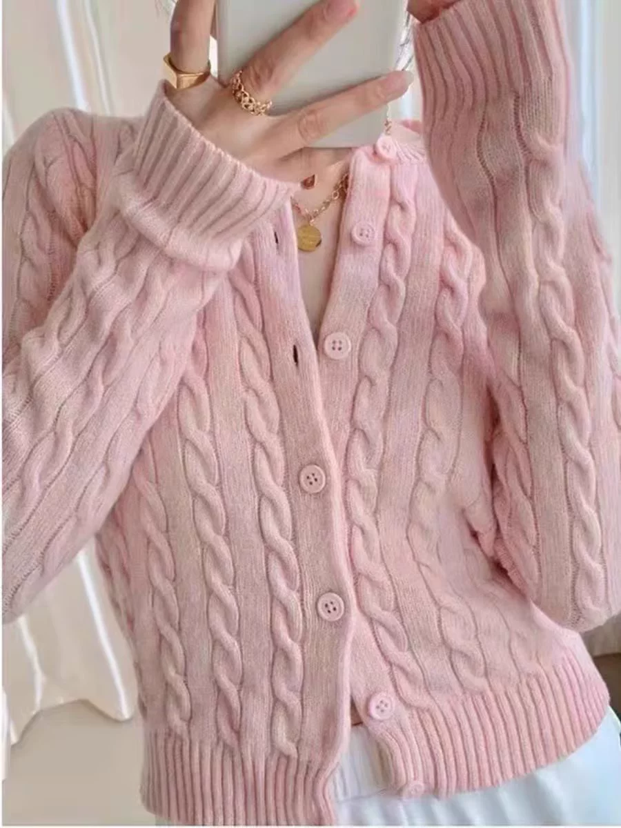 Кардиган (Retro Nana) короткая куртка, slim fit, плетёный вязанный узор, one size (маловато)