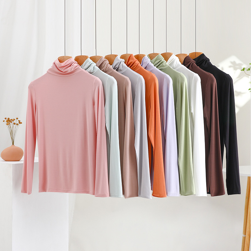 Spring and Autumn Yucker High Collar Base Shirt Women's Solid Color Inner Long Sleeve T-Shirt Outer Wear All-match Modal Thin Top Spring and Autumn Yucker High Collar Base Shirt Women's Solid Color Inner Long Sleeve T-Shirt Outer Wear All-match Modal Thin Top