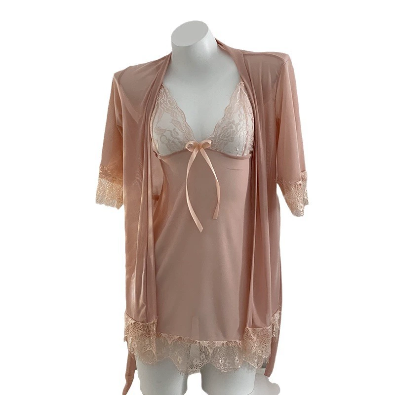 Сексуальный демисезонный пижамный комплект, ночная рубашка-платье с шортами или халатом, утягивающий эффект, размеры S–L