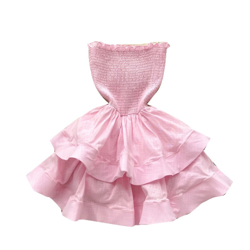 ヨーロッパとアメリカの純粋な欲望のホットガールノースリーブチューブトップスカート夏服2025新しいフレンチウエスト気質フリルふわふわ|undefined