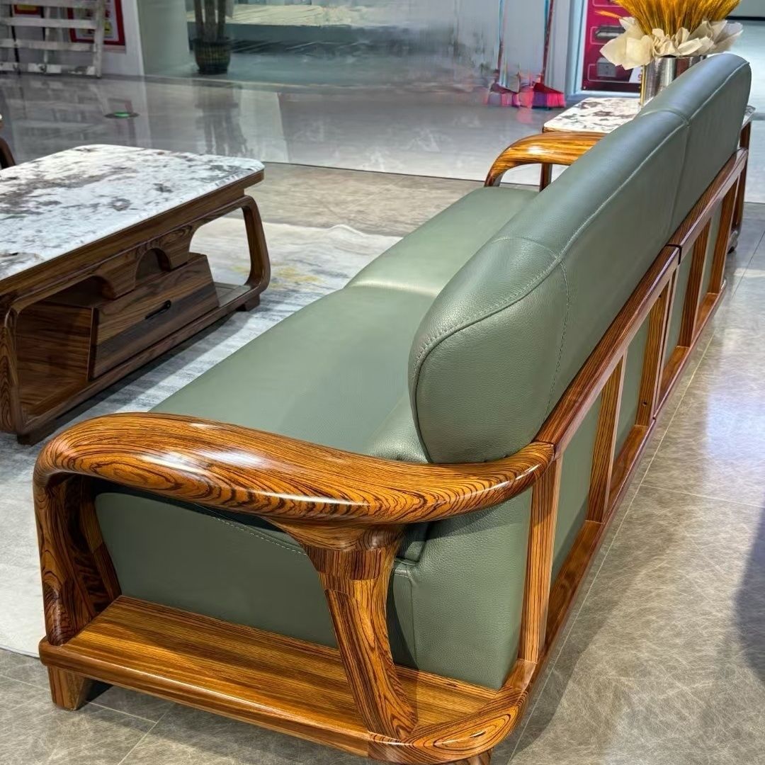 First-Layer Cowhide Sofa, Classy Large Ebony Wood Sofa, Solid Wood Sofa, Thick Material, Ebony Wood Material, Thick and Heavy