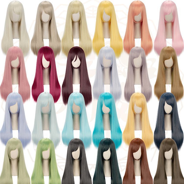 Universal Long Straight Hair 60cm Black White Pink Yellow Blue Green Purple Brown Daily Medium-Long Straight Hair Cos Wig Button Net