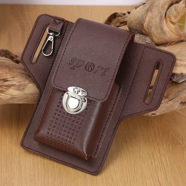 Men's Double-layer Horizontal Vertical Wear Belt Multi-function Mobile Phone Waist Bag Business Casual Pu Leather Change Cigarette Hanging Bag