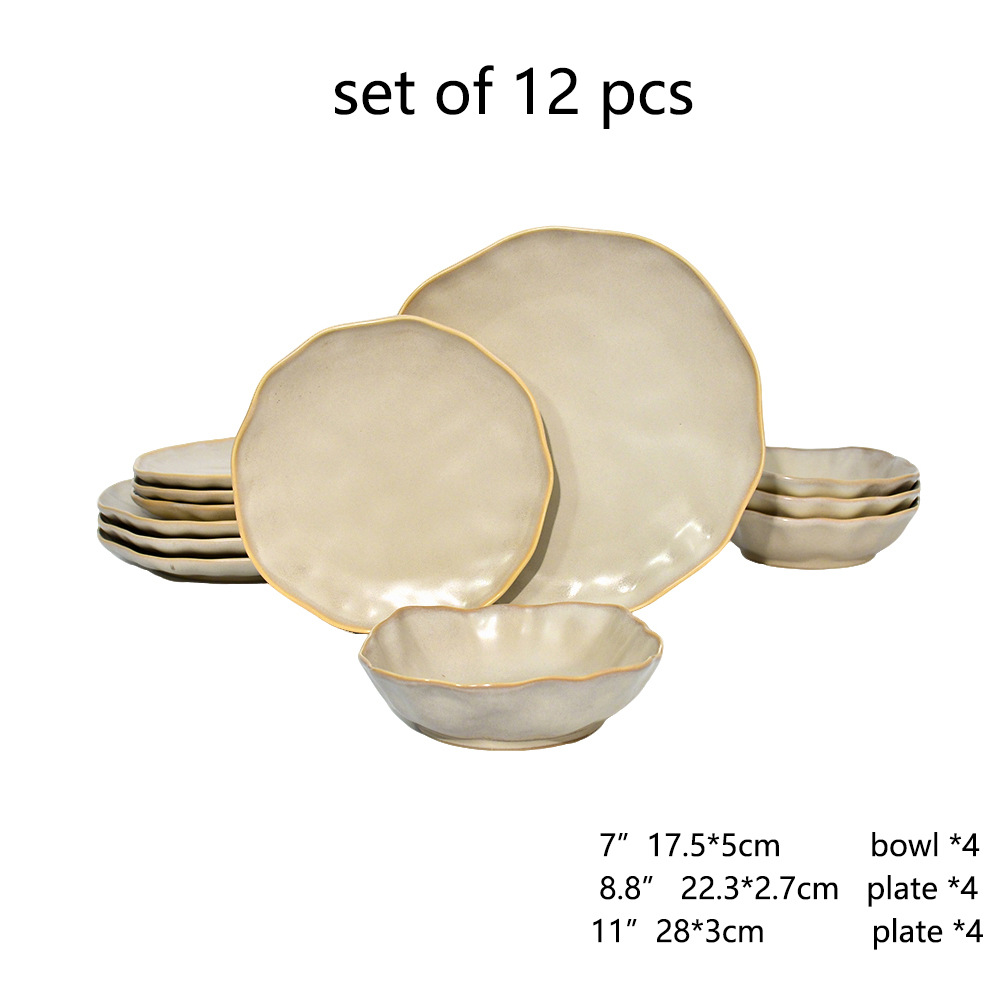 Ceramic black plates bowl dinnerware Set of 4 set de 16 piezas