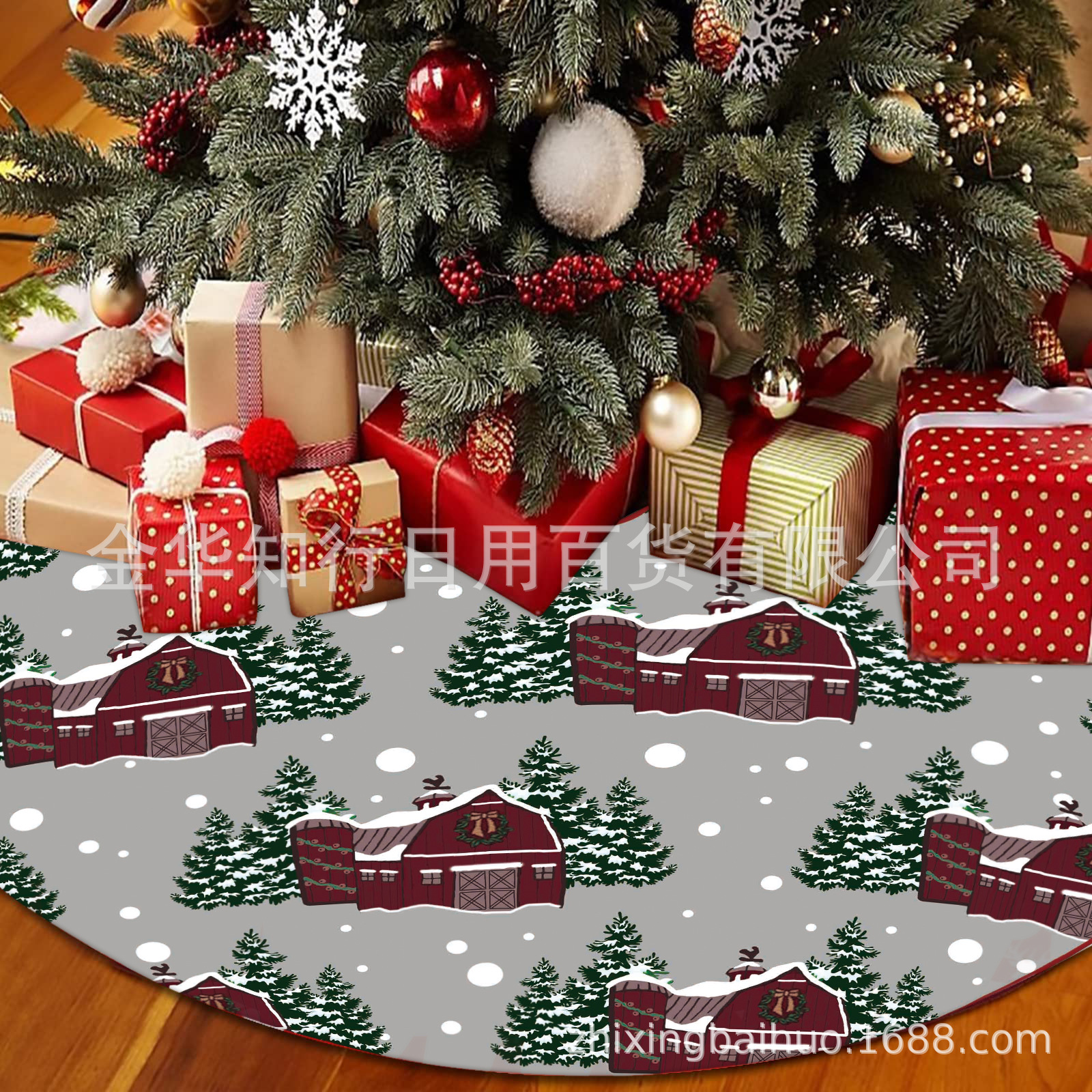 Nueva falda de árbol de Navidad FIESTA DE Navidad copo de nieve muñeco de nieve alce impreso franela árbol de Navidad diseño inferior alfombra de piso