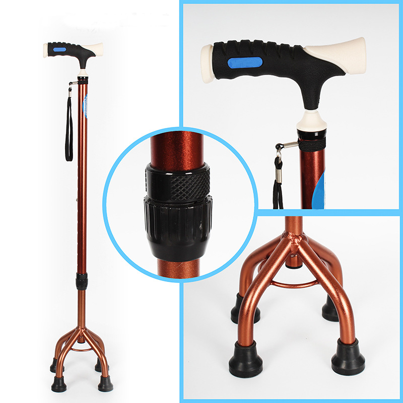Grado médico muletas de cuatro esquinas anti-deslizante para personas mayores muletas de andador ligero al por mayor muletas de ajuste de altura domésticas
