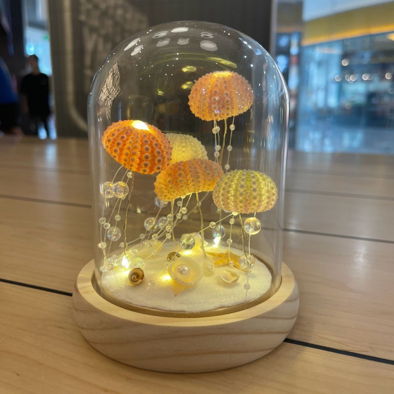 新年春节摆件贝壳diy海胆壳发光小夜灯材料包生日礼物送女友|undefined