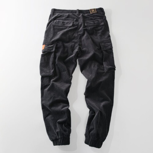 Spring and Autumn Style Resin Orange Pouch Pocket Mid-Rise Elastic Corduroy Washed Comfortable Qingchao Ankle Pants