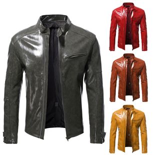 Foreign trade 2022 European and American fashion stand collar jacket men's slim zipper short coat wish New plus size leather coat men