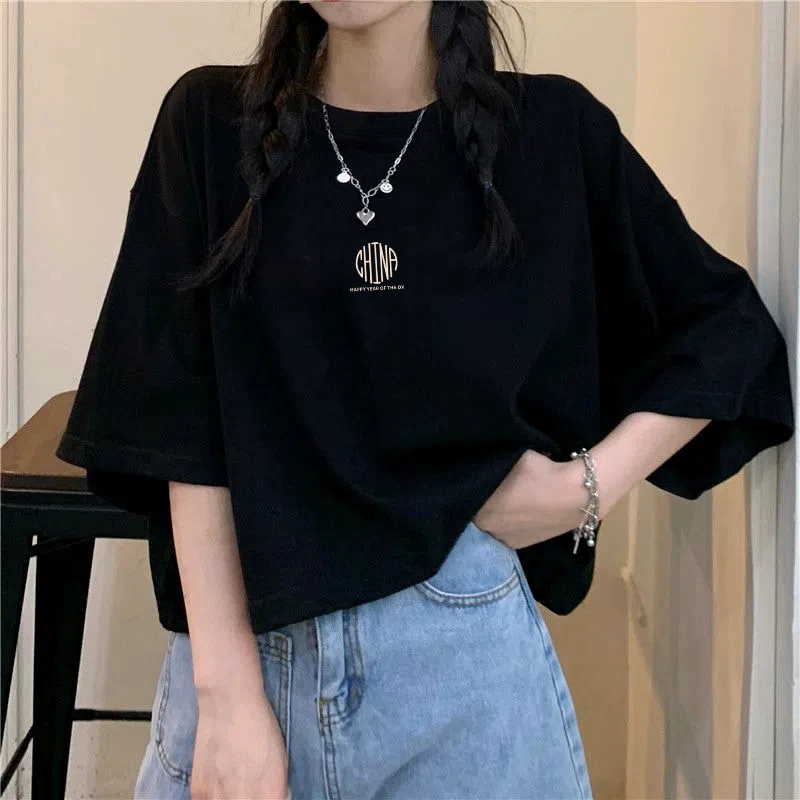 Женский топ из чистого хлопка со средним рукавом, новинка 2024 года, летняя свободная футболка с рукавом пять четвертей в корейском стиле, женская нижняя рубашка, тренд