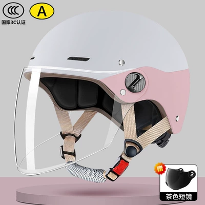 3C certification motorcycle helmet electric car men's and women's light summer sunshade sunscreen new high-value safety helmet (Motosiklet kaskı (dəbilqə)) - white-powder-transparent-long-mirror-free-tea-short-mirror