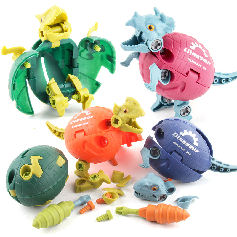 Transfronterizo de exportación de los niños de bricolaje deformación montado huevo de dinosaurio Tyrannosaurus Triceratops desmontaje dinosaurio huevo juguete de montaje