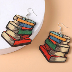 Cross-border Wooden Rainbow Book Earrings Van Gogh Art Teacher Student Graduation Gift Manufacturer Wholesale For Women E8964