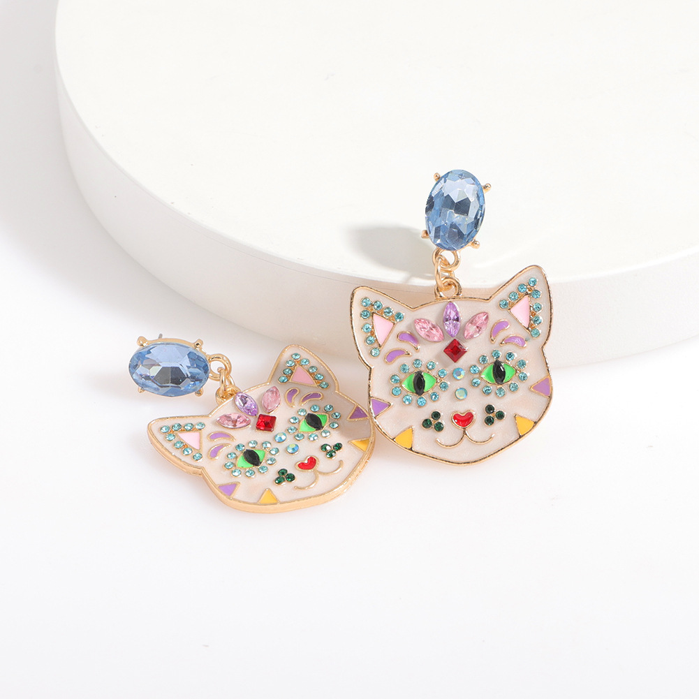 Boucles D&#39;oreilles En Diamant En Alliage Animal Chat Halloween Bijoux En Gros Nihaojewelry display picture 5