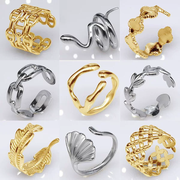 European and American Exaggerated Hip-Hop Chain Titanium Steel Rings Wholesale, Adjustable Stainless Steel Rings for Men and Women, Cross-Border