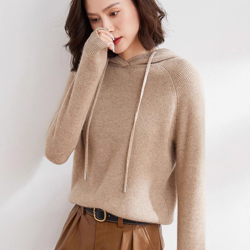Hooded Knitwear Women's Autumn and Winter Drawstring Knitted Hoodie Sweatshirt Loose Pullover Versatile Pure Color Lazy Style Knitwear Hooded Knitwear Women's Autumn and Winter Drawstring Knitted Hoodie Sweatshirt Loose Pullover Versatile Pure Color Lazy Style Knitwear