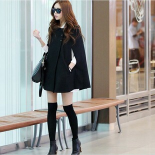 2024 wholesale Korean style new loose woolen cape coat spring mid-length woolen coat women's shawl fashion