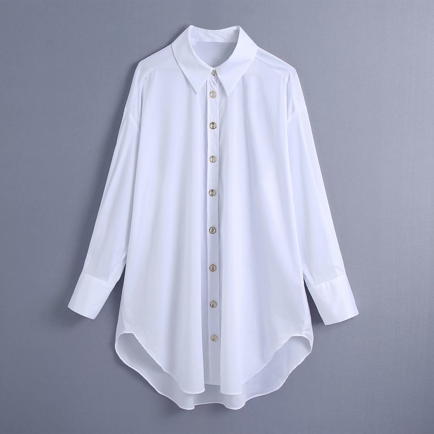 fashion lapel buttoned long blouse  NSAM33995