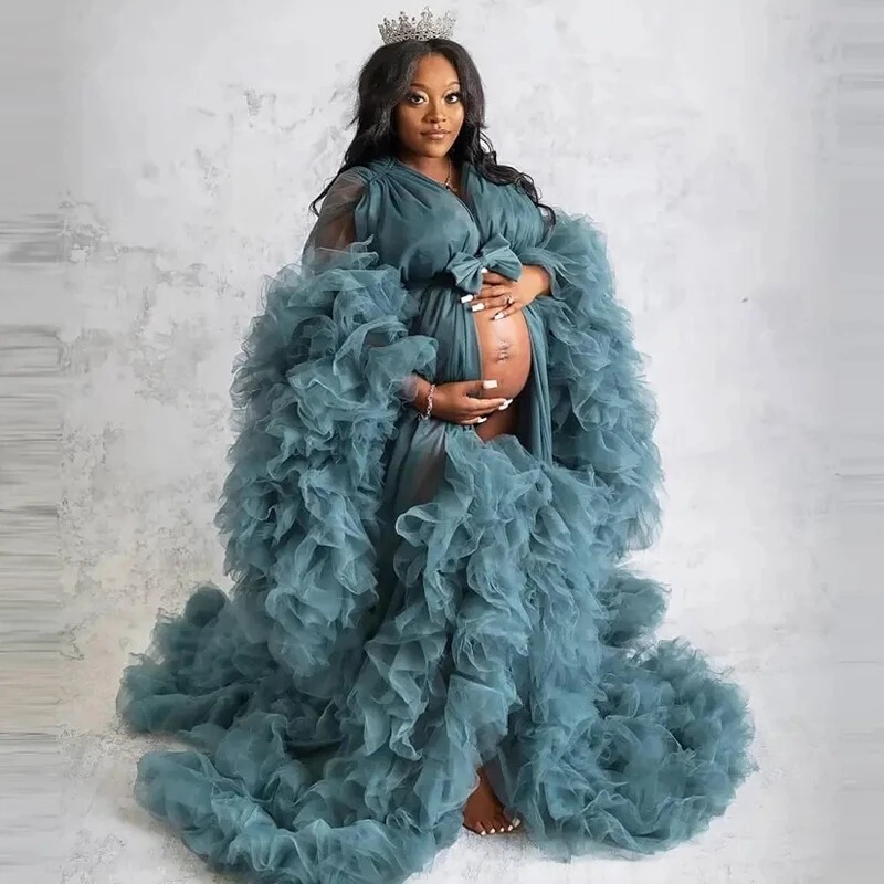 2025 cross-border foreign trade hot new pregnant women mesh dress photo dress deep V perspective multi-color can do party private