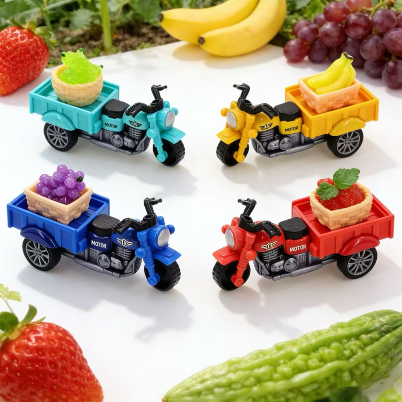 Creative Food Toy Car Alloy Fruit and Vegetable Transport Vehicle Pull-Back Tricycle Model Children's Small Ornaments Gift Pendant