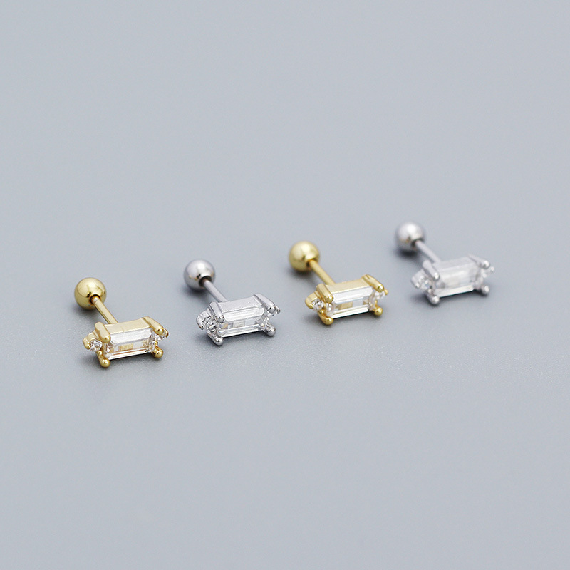 1 Pair Simple Style Square Sterling Silver Plating Inlay Zircon Ear Studs display picture 1