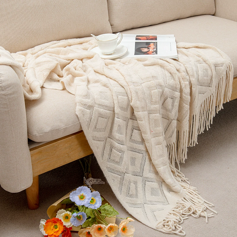 39001 terry ring diamond leisure blanket four season knitted thread blanket Bed and bed with blanket Hotel bed blanket Geometric blanket
