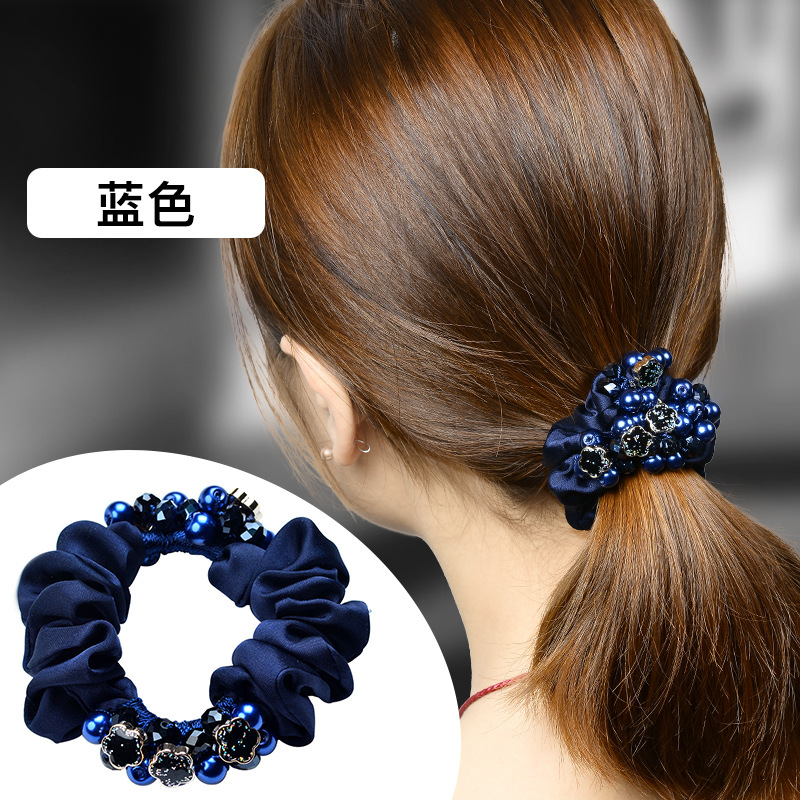 Nuevo estilo banda de goma de cristal perla diadema pulsera de las mujeres grasa salchicha banda de pelo temperamento simple corbata de pelo grande Mori cuerda de pelo de las mujeres