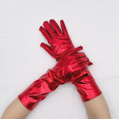 Sexy coating patent leather silver red black leather jazz latin dance glove Christmas stage performance clothing glove cosplay appeal