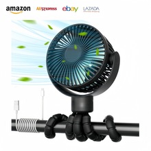 跨境充电小风扇婴儿车八爪鱼风扇婴儿车可摇头电风扇小型usb风扇
