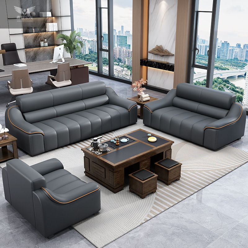 Sofá de oficina moderno y simple nuevo estilo chino, sala de recepción de negocios, sala de reuniones de negociación, sofá de oficina, mesas de té, conjunto combinado