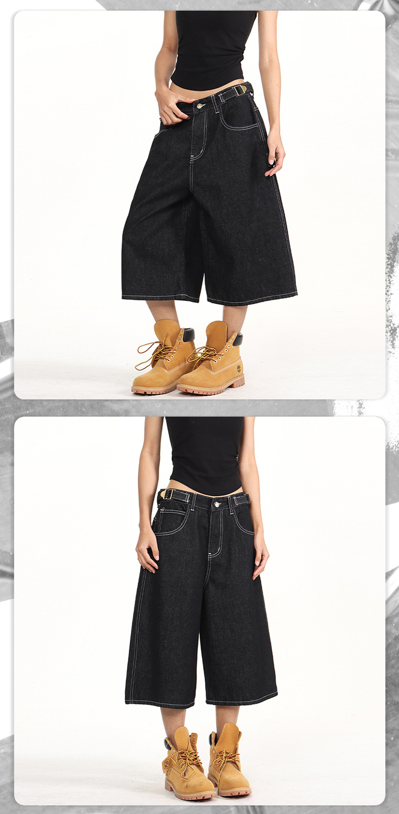 Men's American Vintage Adjustable Waist Cargo Capri Pants Unisex Baggy Denim Short Casual Streetwear Pants_viptrois.com