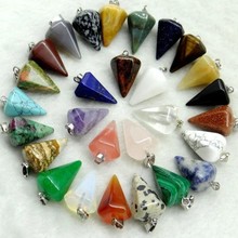 跨境热销天然紫水晶粉晶六角锥吊坠锥形水晶灵摆瑜伽饰品DIY项链