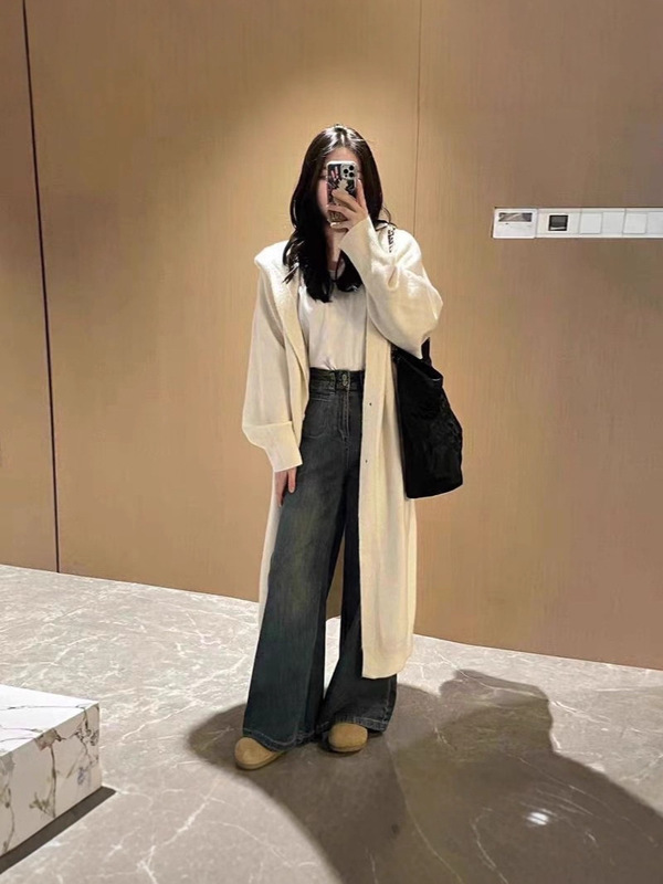 大码美拉德穿搭中长款毛衣开衫外套秋冬慵懒风连帽针织衫上衣|undefined