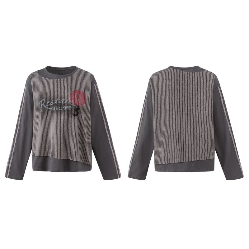 Restarall American-style retro light grunge patchwork striped faux two-piece loose sweatshirt for men and women RV017