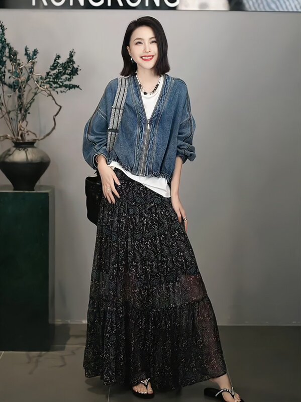 年齢を軽減する女性用デニムジャケット 2025 春と秋の新韓国スタイルルーズ大きいサイズカジュアルショートカジュアルマントスタイルトップ|undefined