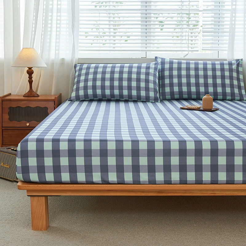 Thickened old coarse cloth sheets, simple striped home double machine washable student dormitory sheets, can be equipped with a three-piece set