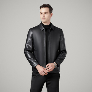 Haining Sheepskin Leather Men's 2025 Spring and Autumn New Middle-aged Dad Lapel Business Casual Jacket Coat
