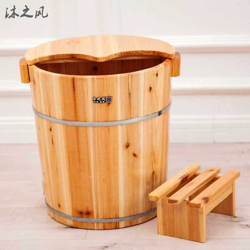 CM高足浴桶泡脚木桶洗脚盆实木木质足疗桶家用足浴桶加盖加深|undefined