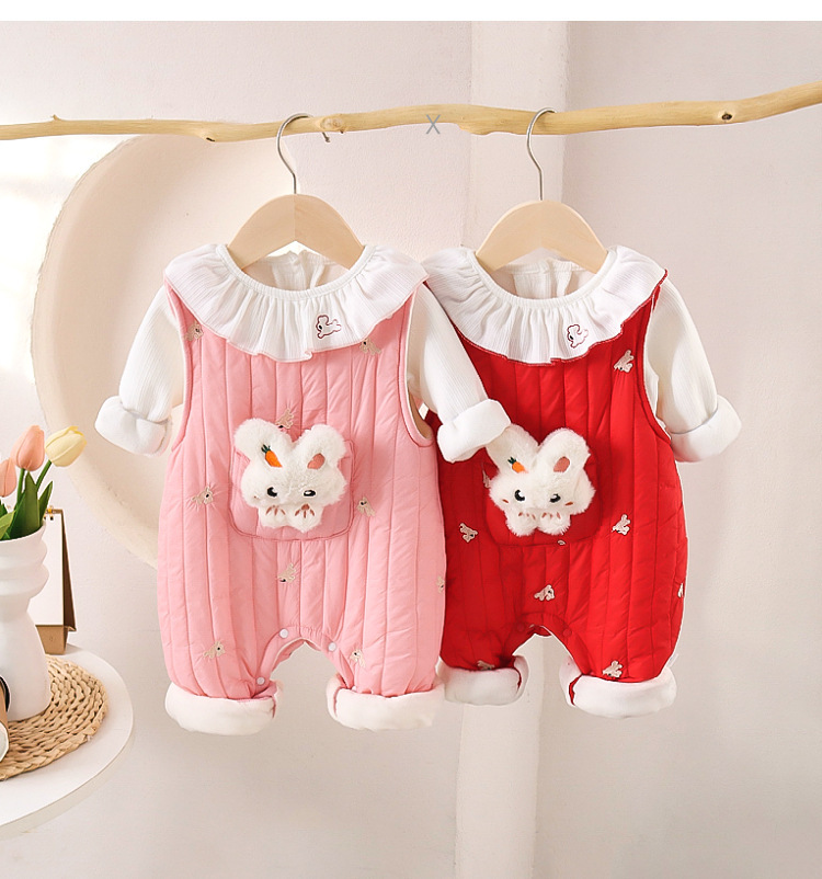 Traje de correa de conejo lindo para bebé de estilo occidental, cuello de encaje de bebé de moda, camiseta, tirantes anchos, pantalones, traje de escalada