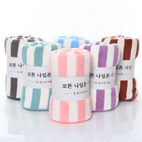 Encrypted and thick coral velvet gift towel absorbent bath towel soft striped small towel manufacturer household square towel