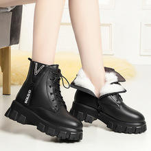 厚底松糕底女士皮鞋加绒女靴冬季马丁靴女羊毛短靴一件代发女式皮