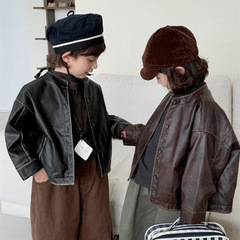 Jiaye 子供製品 2025 子供の秋の新色革ジャケット男性と女性のベビーフォレストジャケットオートバイジャケット
