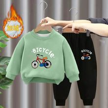 男童女童冬季套装帅气儿童加绒加厚卫衣2025新款宝宝束脚裤中小童